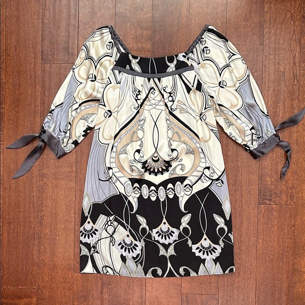 Hale Bob Black and Cream Patterned Dress, Silk Blend, Size XS